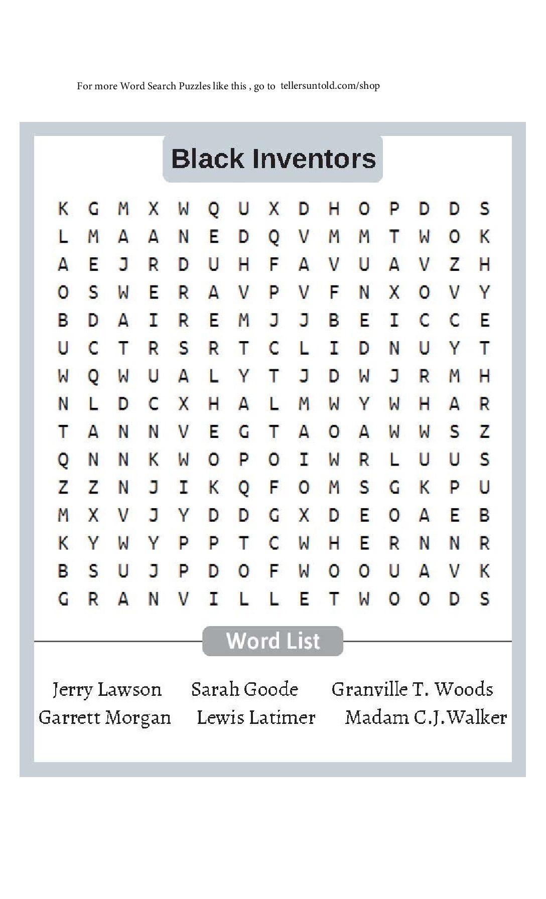 Black Inventors Word Search Classicsdiy