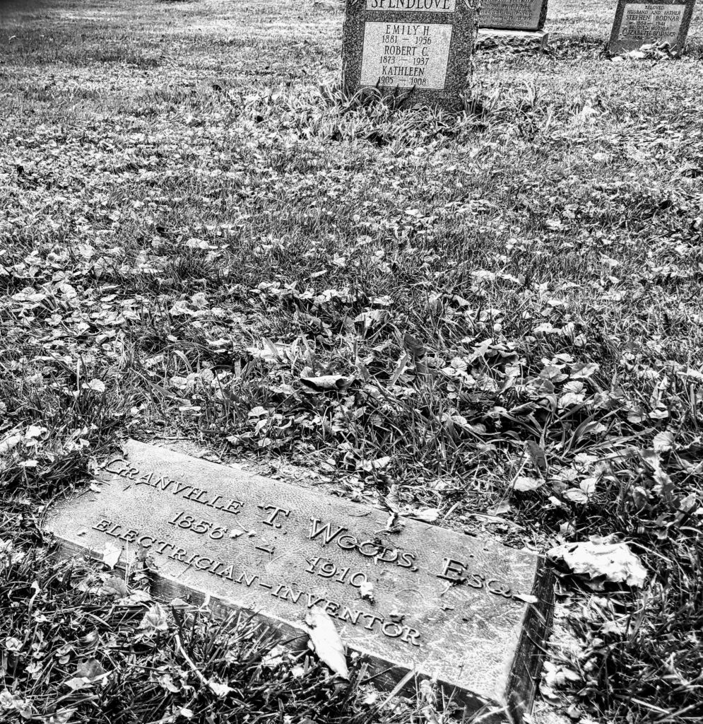 B&W photo of Granville Woods grave.