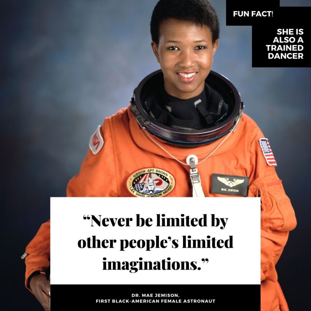 Picture of Mae Jemison with a quote